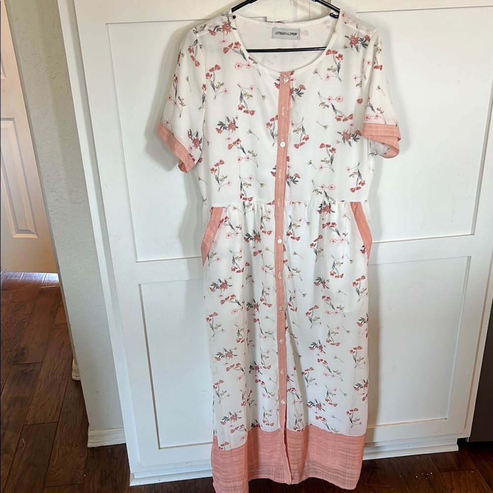 Floral Button-Down Dress with Pink Accents